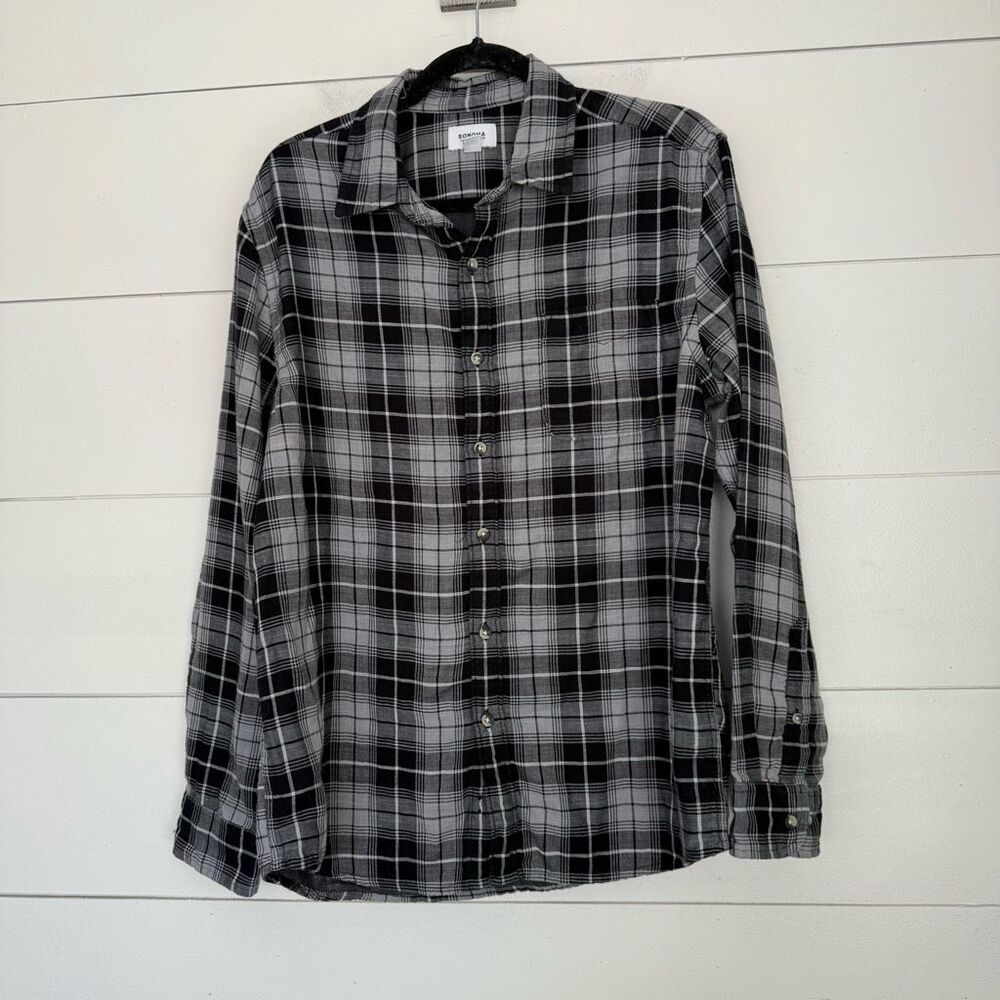 Sonoma Men’s Large Black Plaid Button Down